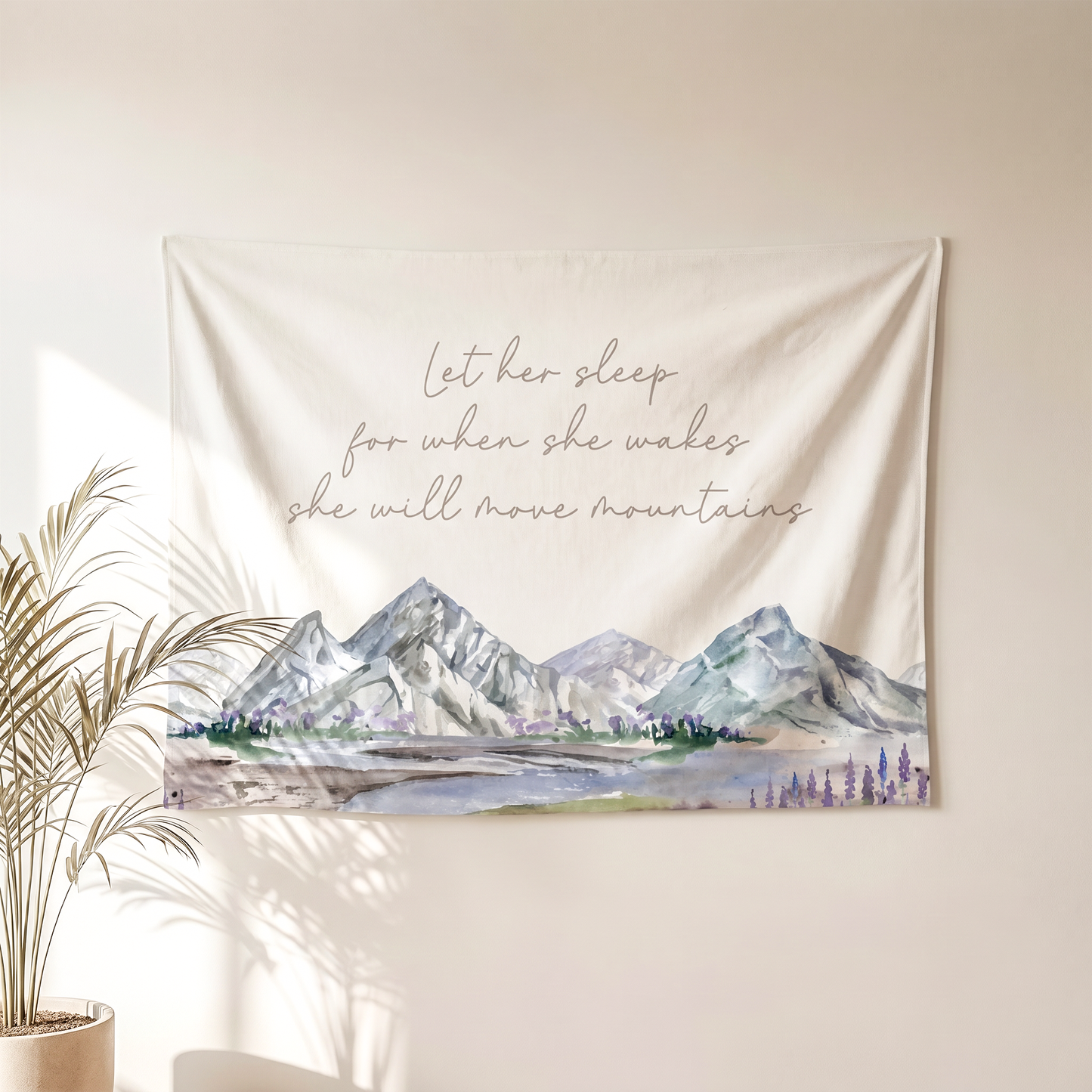 She Will Move Mountains Banner | Girls Room Wall Flag for Nursery or Playroom