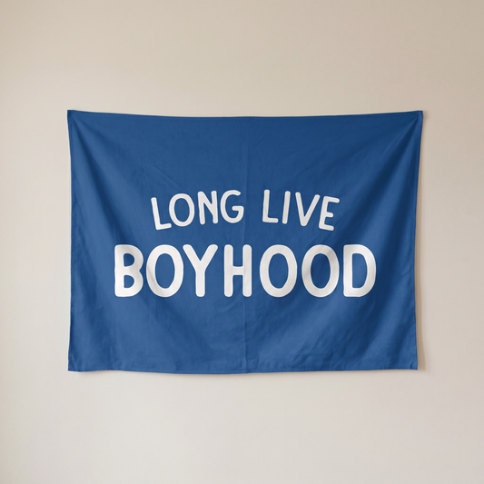 Long Live Boyhood Banner | Boys Room Decor Wall Flag for Nursery or Playroom